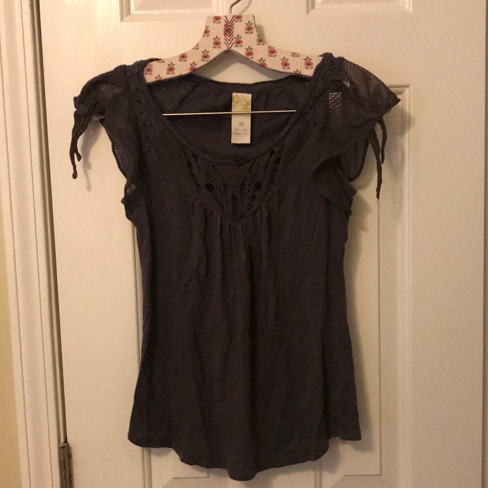 Anthropologie Grey Lace Sleeve Blouse